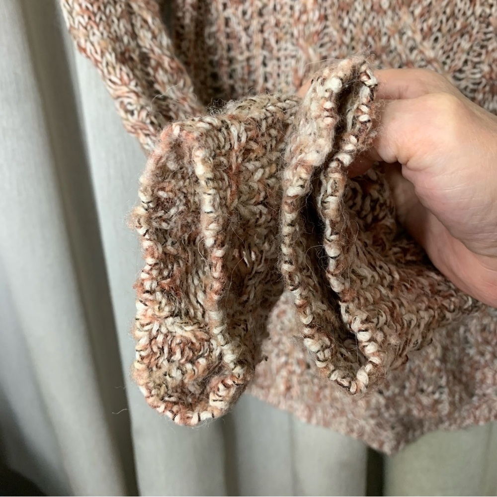 Free People Cable Knit Sweater Brown earth Tones Cotton Linen Casual Pullover XS - Picture 4 of 14